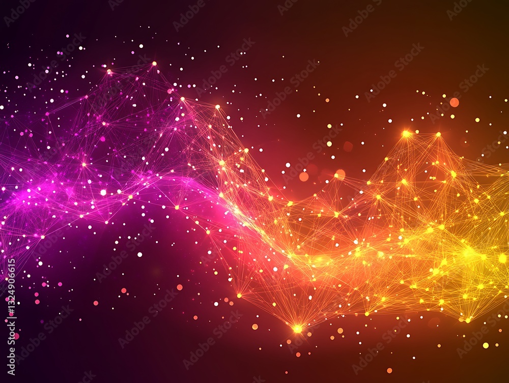 Poster vibrant connection network of polygons with dynamic color transitions