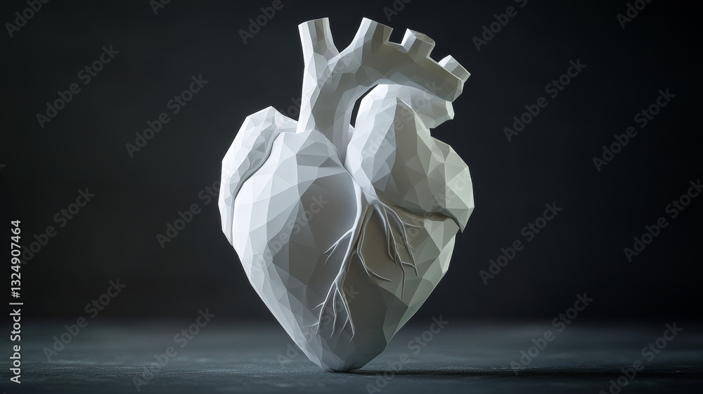 Poster vector isolated heart with pain center. low poly wireframe and points. polygonal 3d white human orga