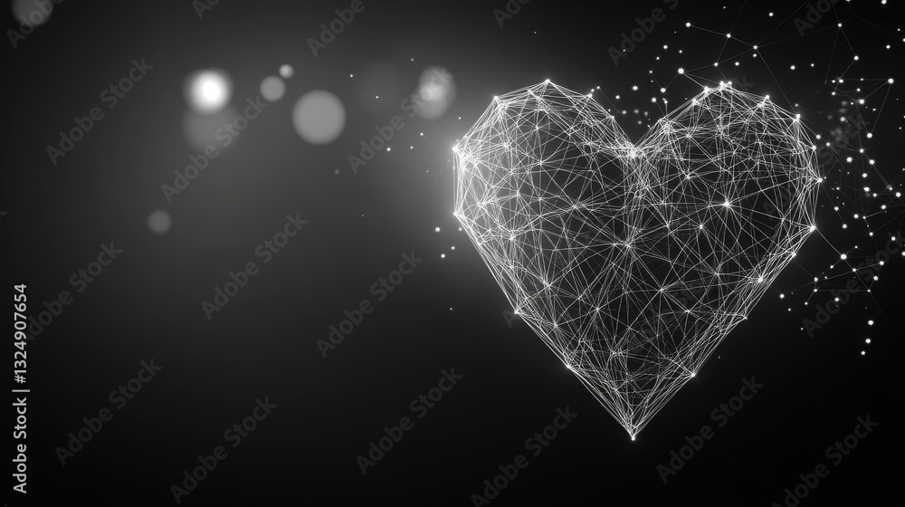Poster vector isolated heart low poly from metall wireframe and points. polygonal 3d white human organ on d