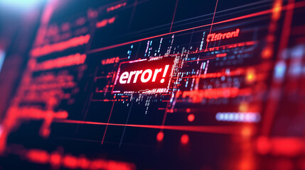 A glowing red digital error message displayed in a futuristic, high-tech interface surrounded by dynamic blue and red light streaks.