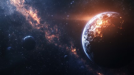 Obraz premium Cosmic Dance: A Celestial Ballet of Planets and Nebulae