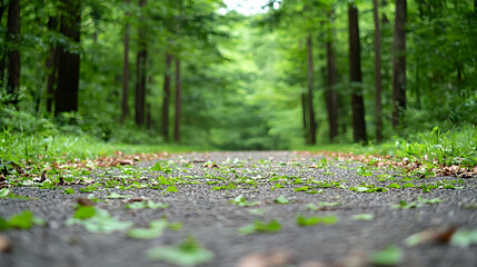 Stone Path Through Dense Green Forest Surrounded By Tall Trees and Lush Vegetation with Soft Sunlight in a Natural Setting