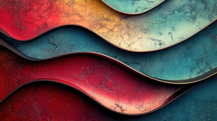 Obraz premium Aesthetic wave patterns in shifting red and bright cyan tones, futuristic design