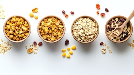Variety of Breakfast Cereals Isolated on White Background
