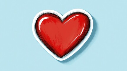 Obraz premium A red heart illustration on a light blue background, symbolizing love and affection.
