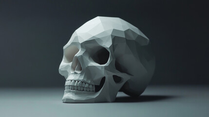 Vector isolated human skull with pain center. Headache Low poly wireframe and points. Polygonal white brainpan on dark background. Medicine concept with geometry triangle. Abstract mash line origami