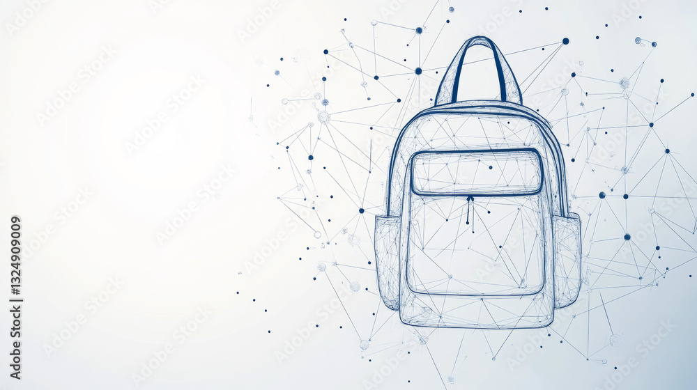 Poster backpack isolated from low poly wireframe on white background. back to school concept. vector abstra