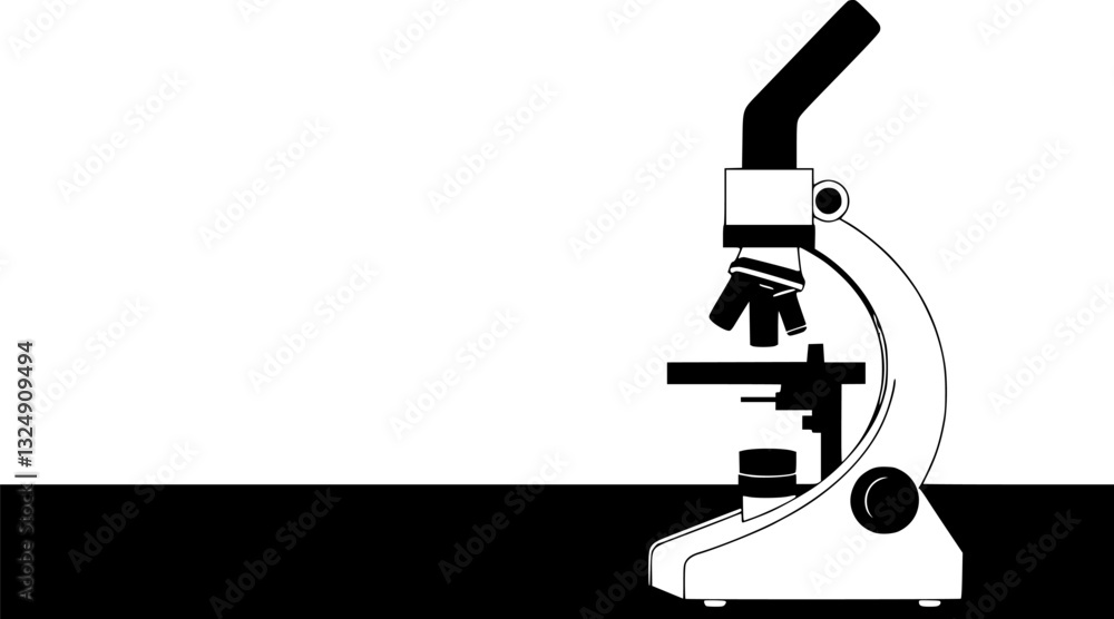 Poster outline illustration of a microscope minimal science and research vector icon.