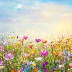 Summer meadow w/ colorful flowers.