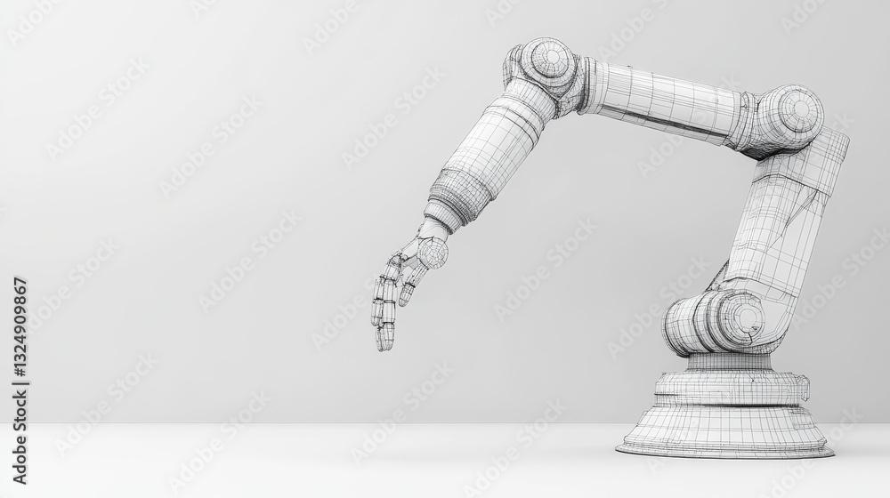 Poster isolated robotic arm in white background. industrial technology concept. abstract polygonal wirefram