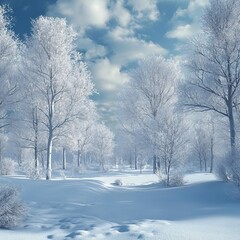 Fototapeta premium Snowy forest, trees encased in white