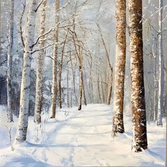 Iced forest, snow-blanketed trees