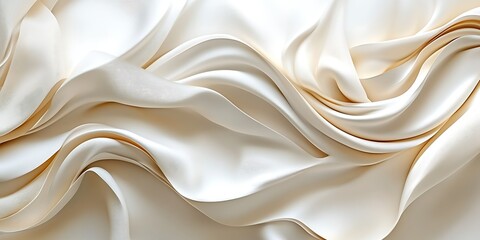 Fototapeta premium Cream silk fabric, flowing waves, textured background