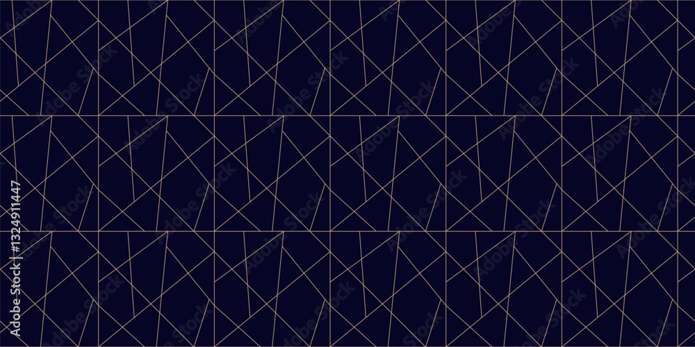 Wall mural golden line pattern. vector geometric seamless texture with delicate quirky grid, thin broken lines,