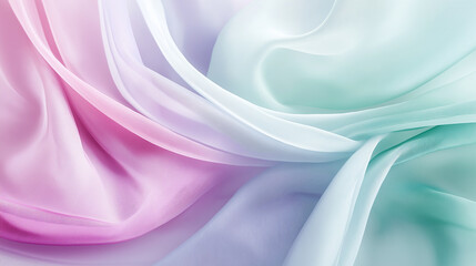 Obraz premium Soft flowing pastel fabric in shades of pink, blue, and lavender creating an elegant and dreamy abstract background.