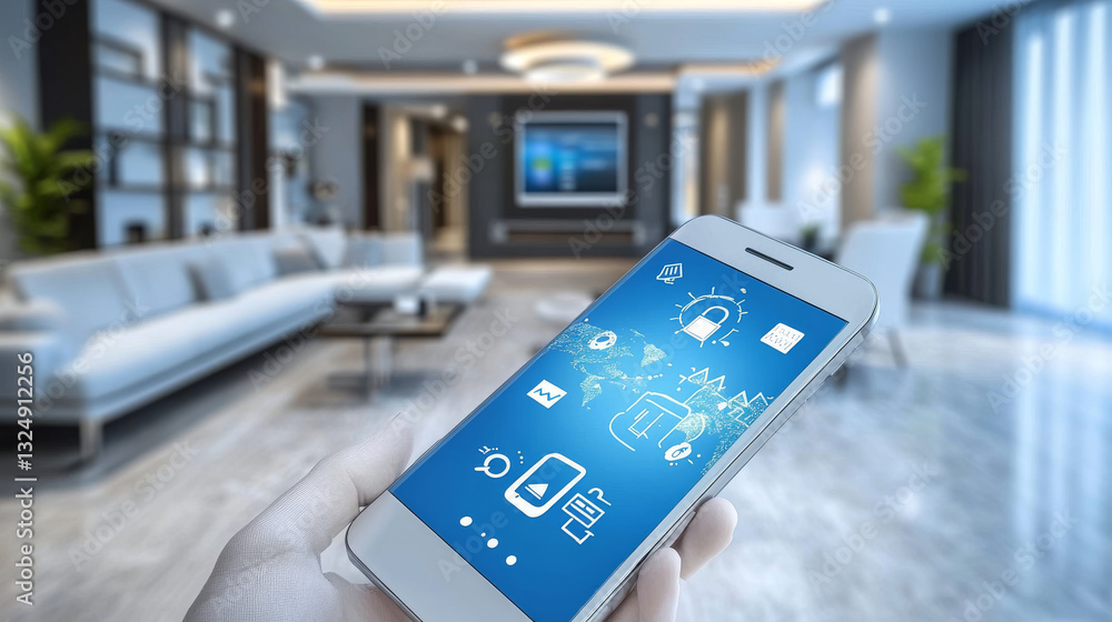 Poster smart home with internet of things isometric concept. iot technology in house automation design. sma