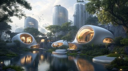 Smart home concept. AI controls Futuristic Smart home. Isometric Futuristic buildings inside chip with Ai or Artificial intelligence which effectively manages smart home, IOT devices. AI of Smart Home