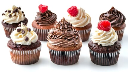 Set of different chocolate cupcakes isolated