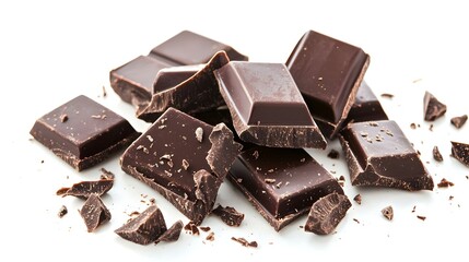 Pieces of dark chocolate isolated on white