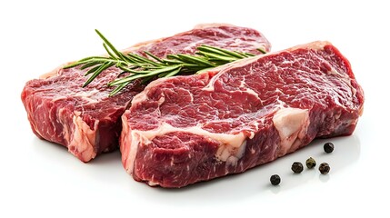 Raw Beef Steaks Isolated on White Background
