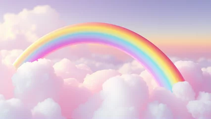 Bright rainbow and pink clouds