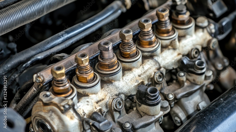 Poster close-up of a precision-engineered piston and cylinder inside a high-performance engine.