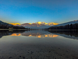 Sunset at Lac De Passy lake , France.