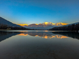 Sunset at Lac De Passy lake , France.