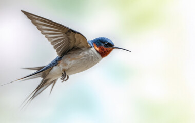 Fototapeta premium Barn Swallow Flying in Natural Habitat with Blurred Background