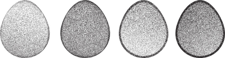 Easter egg texture collection.Distressed Oval Post Stamp . Geometrical decorated Easter egg. Sprayed, noised, speckled, textured, transparent oval  collection. Vector Illustration . Egg texture set.