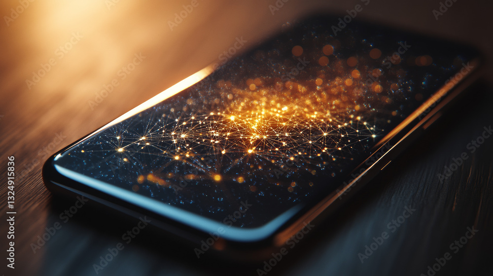 Poster internet. email concept. at internet symbol on smartphone screen.email vector low poly wireframe in 