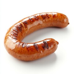 Single sausage on white background