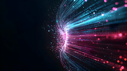 Abstract Background With Futuristic Pink And Blue Particles On A Dark Background Representing Big Data