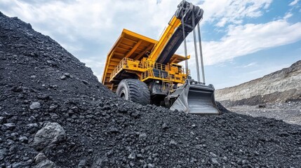 Obraz premium Deep underground mining tunnel with heavy machinery extracting valuable minerals.