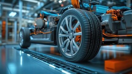 Fototapeta premium Detailed close-up of a hybrid car's regenerative braking system in action.