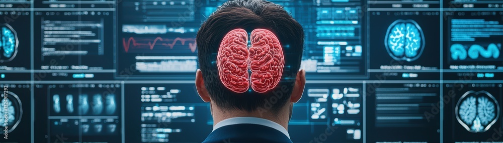 Poster advanced technology concept of augmented reality displaying human brain insights