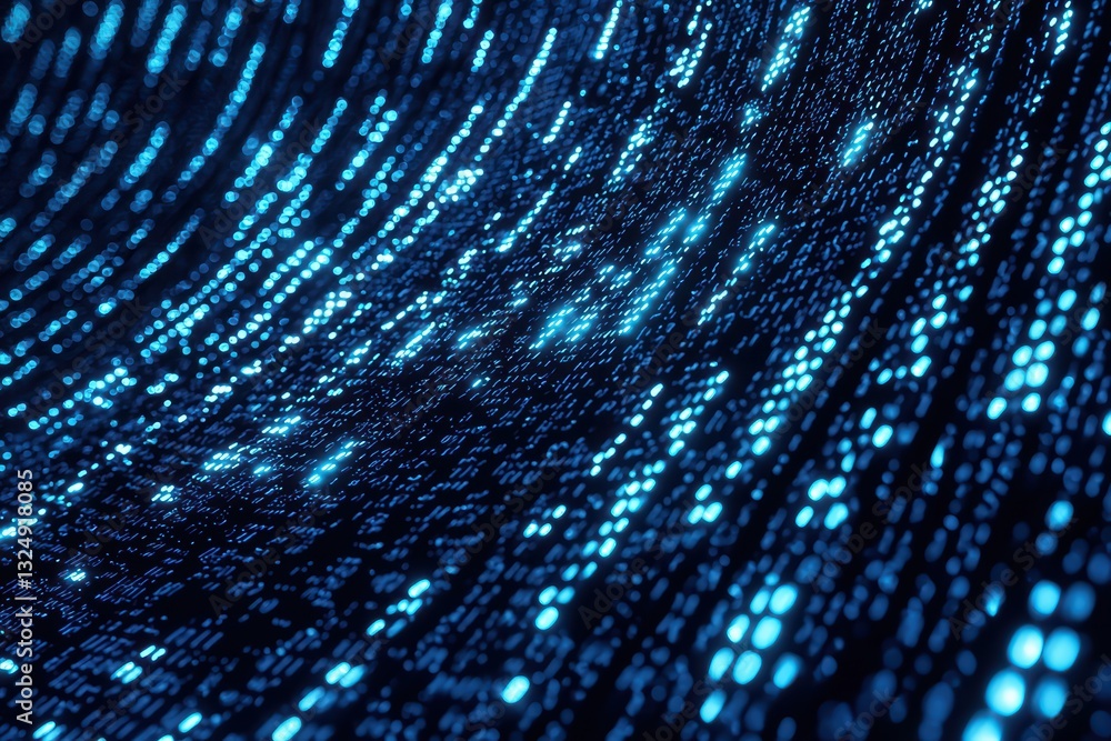 Poster glowing blue binary technology concept representing blockchain innovation in digital space