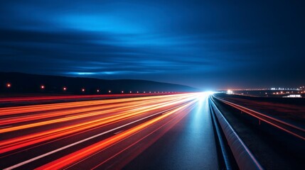 Obraz premium Car light trails on the road at night. Long exposure