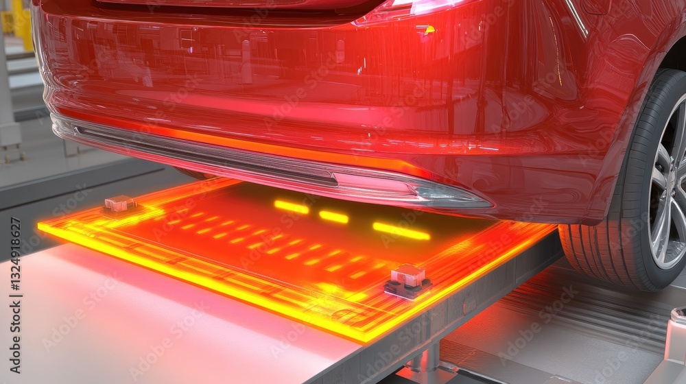 Poster fully automated robotic vehicle inspection system scanning a newly assembled car.