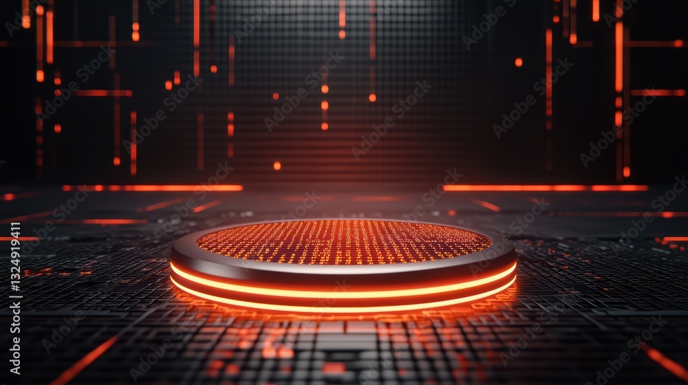 Aufkleber futuristic cyber concept with floating hologram and glowing grids for innovative design projects