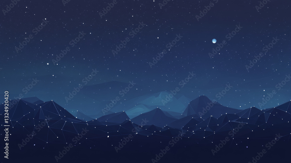 Poster abstract image of a video codec low poly in the form of a starry sky or space, consisting of points,