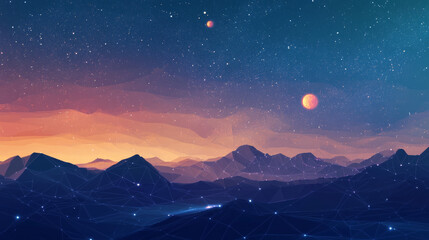 Abstract image of a Video codec low poly in the form of a starry sky or space, consisting of points, lines, and shapes in the form of planets, stars and the universe. Vector wireframe concept.