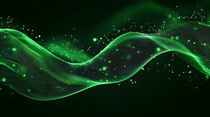 Abstract Green Digital Wave With Particle Effects On A Dark Background For Technology And Science Concepts