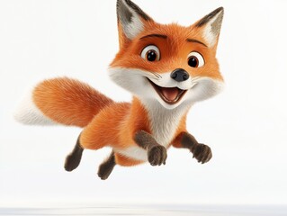 Obraz premium Happy animated fox leaping with excitement 