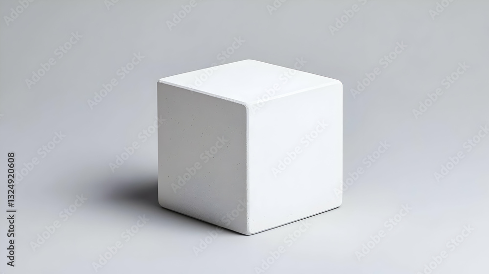 Poster isolated white cube on gray background with detailed shadow and subtle surface texture
