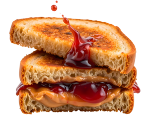 Grilled Peanut Butter and Jelly Sandwich with Crispy Golden Bread and Dripping Red Jelly Isolated on White Background