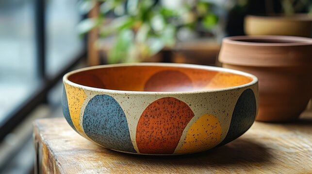 Hand-painted ceramic plate with earthy patterns, artisan craftsmanship