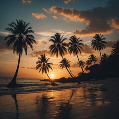 sunset on the beach with palm trees