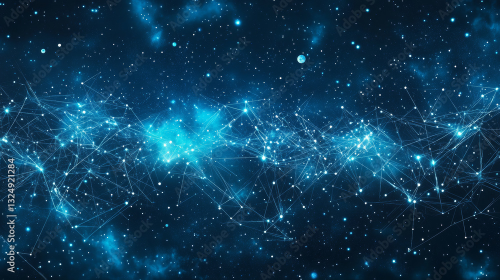 Poster abstract image of e-mail symbol in the form of a starry sky or space, consisting of points, lines, a