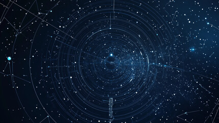 Abstract image of a compass in the form of a starry sky or space, consisting of points, lines, and shapes in the form of planets, stars and the universe. Vector business wireframe concept. © Ruhi
